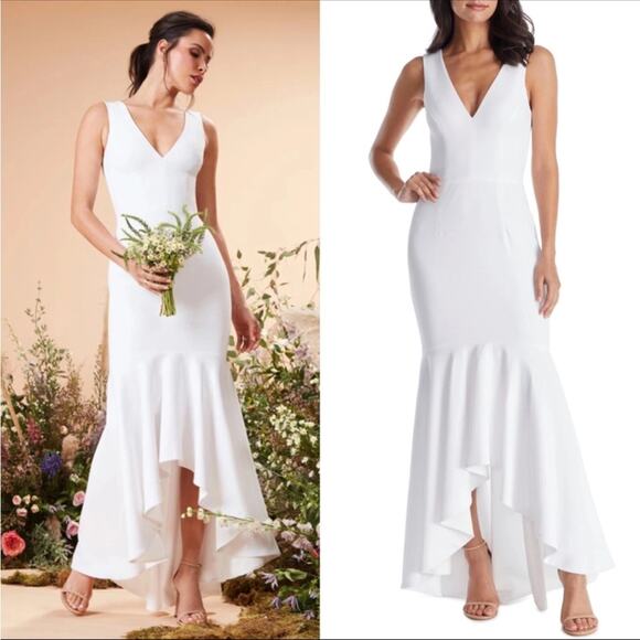 NWT Dress the Population Demi Plunging Hi-lo Mermaid Stretch Dress XXS - Picture 4 of 6